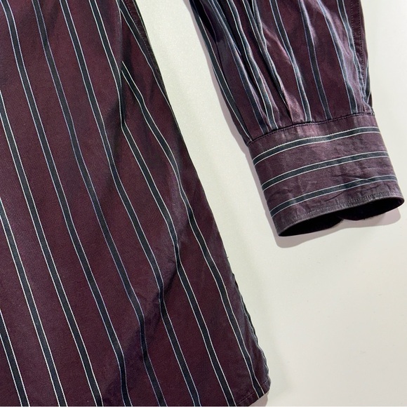Ermenegildo Zegna classic cotton striped dress shirt tailored fit L burgundy - Picture 5 of 8